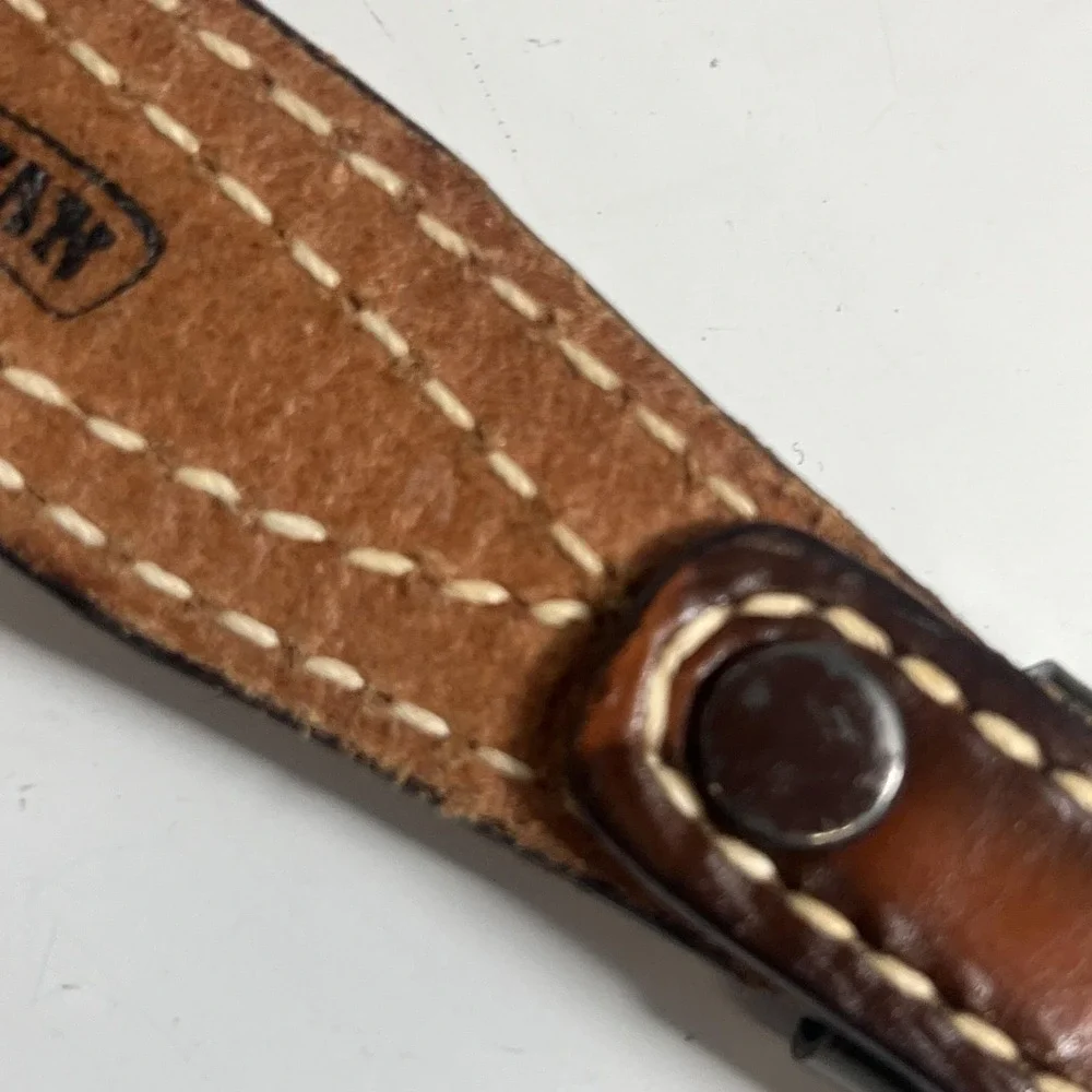 Western Leather Textan Belt 32 Brown Studded Cowhide Stitched‎ Made USA 1725B